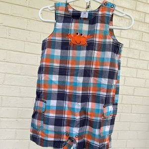 Plaid Jon Jon/Shortalls with crab appliqué
